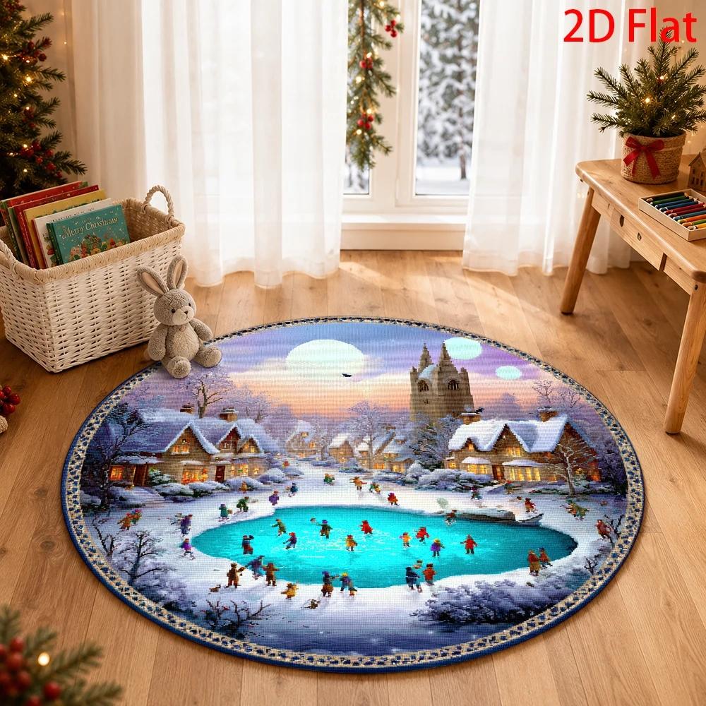 Home Bathroom Scene - 1pc Winter Wonderland Ice‑Skating Village Printed