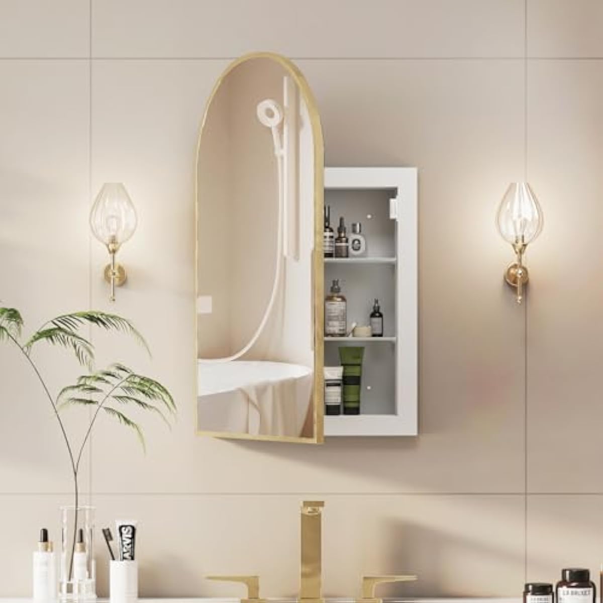 Bathroom Cabinet Mirror - Arched Recessed Bathroom Mirror Cabinet with