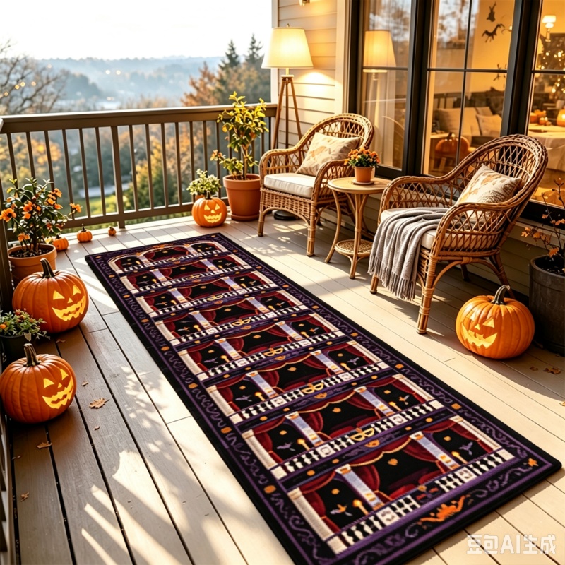 Home Bathroom Scene - Gothic Halloween Window Scene Print Runner