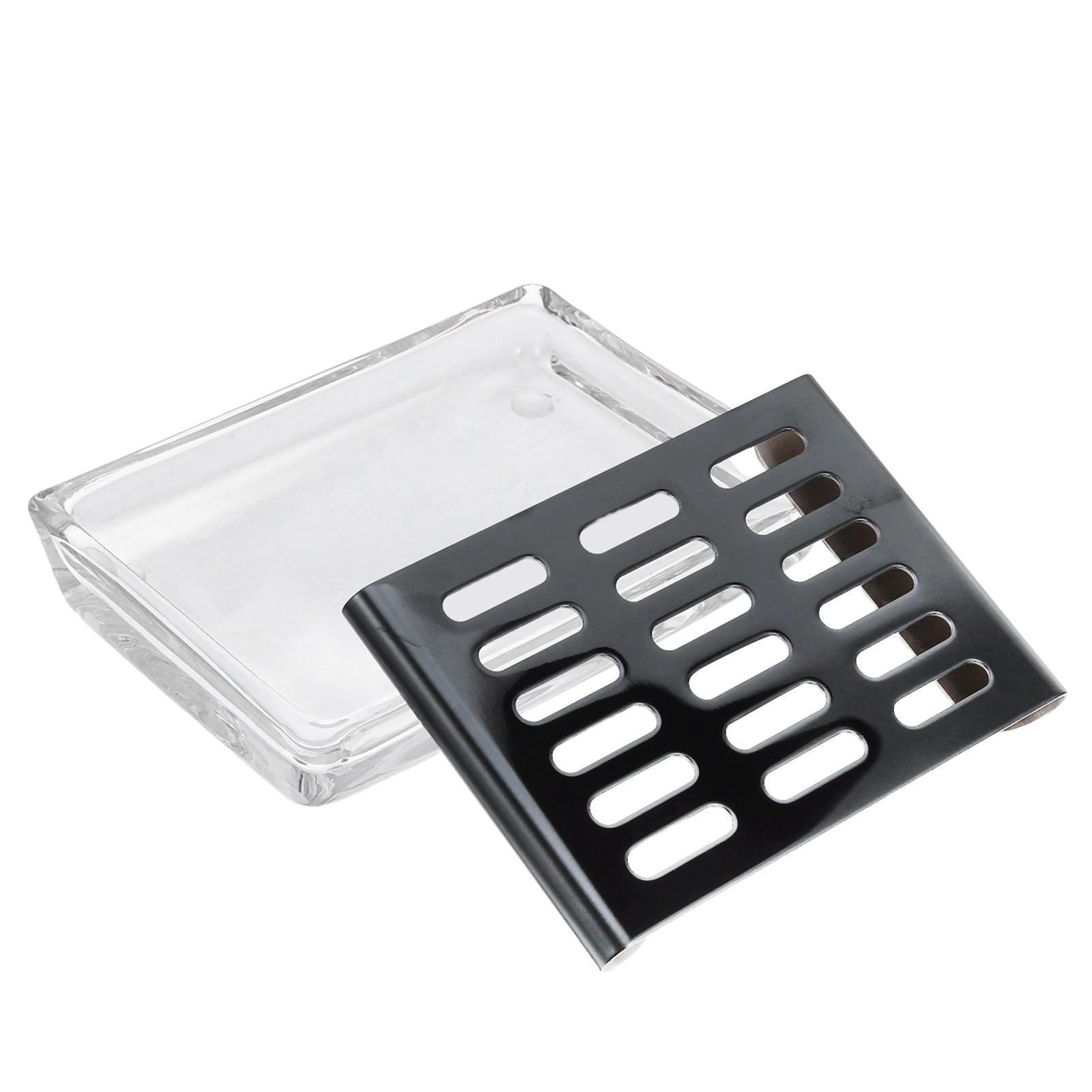 Glass Soap Dish - Rectangular Glass Soap Dish with Drain