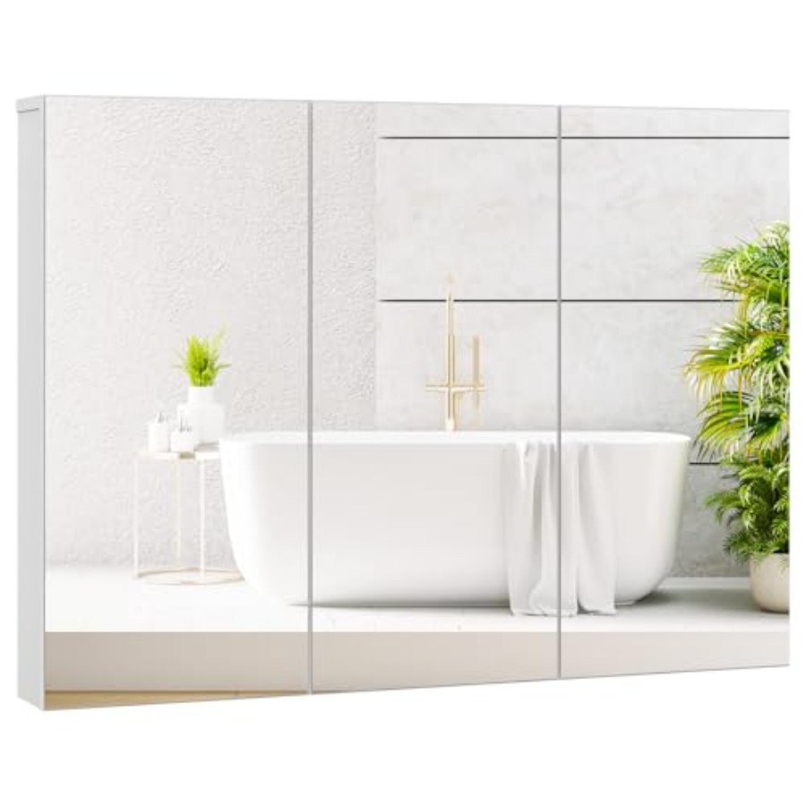 Bathroom Cabinet Mirror - Bathroom mirrored medicine cabinet, white MDF,