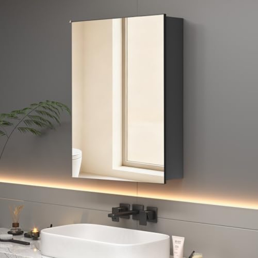 Bathroom Cabinet Mirror - Bathroom medicine cabinet, metal frame, silver,