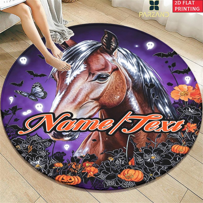 Round Halloween Horse Rug Cust - Home Bathroom Name review and price