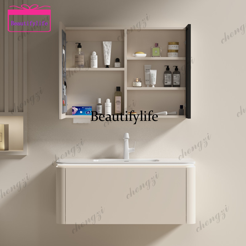 A17 Cream gray wind solid wood - Bathroom Cabinet Mirror review and price