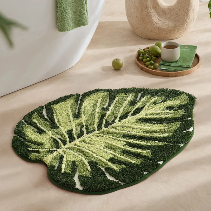 VIKAMA Small Fresh Green Leaf  - Zara Home Bathroom Rug review and price
