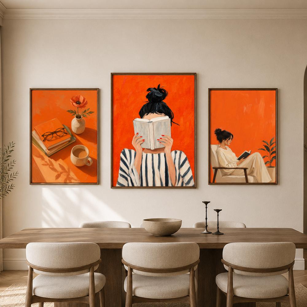 Orange Cozy Women Reading Coff - Home Bathroom Scene review and price