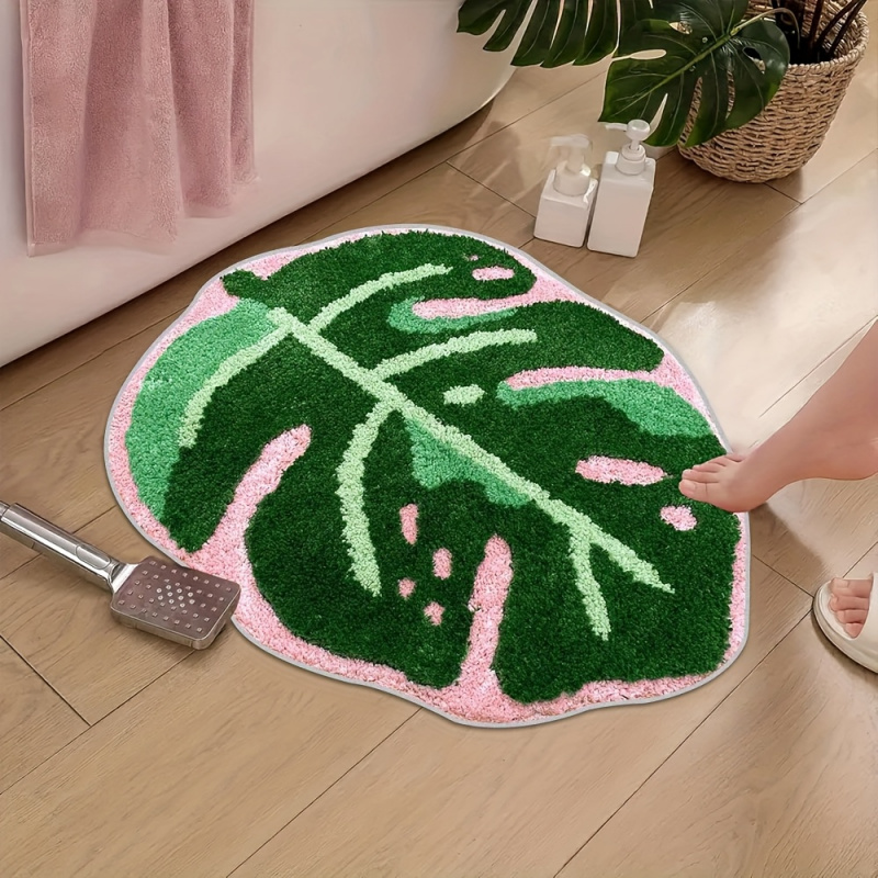 VIKAMA Pink Tropical Leaf Plus - Zara Home Bathroom Rug review and price
